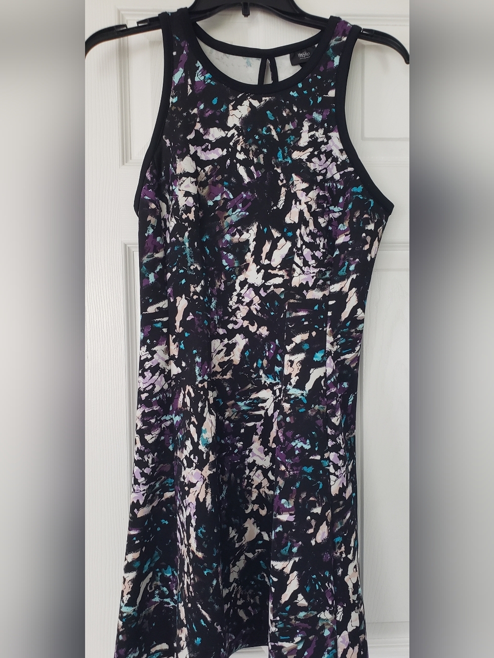 Dress...Black Teal Purple Abstract Sleeveless Fit-and-Flare